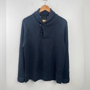 Relwen Men Merino Wool Navy Blue Shawl Sweater Size Large